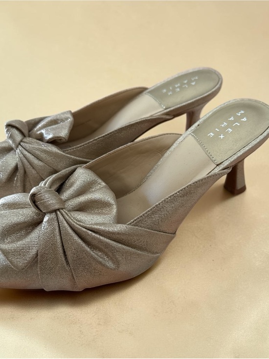 Shoes - Metallic Taupe Knot Front Mule Heels - Women